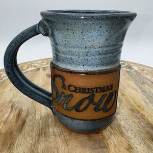 Artisan Made Ceramic Mug Christmas Snow Signed Green Handmade Stoneware Winter
